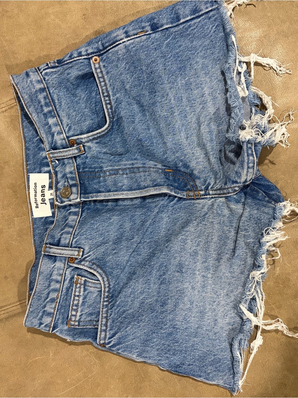 Reformation Light Blue Frayed Denim Cutoff Shorts